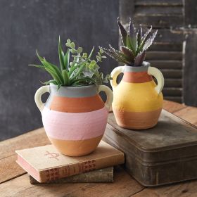 Set of Two Color Blocked Terra Cotta Vases