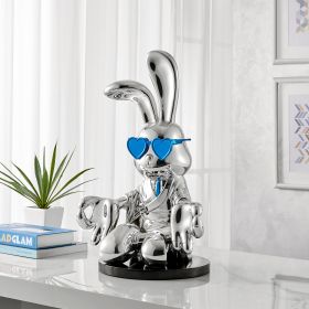 Sitting Rabbit with Blue Tie and Glasses