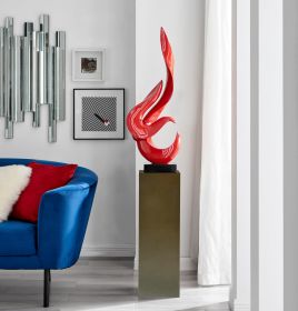 Red Flame Floor Sculpture With Gray Stand, 65" Tall