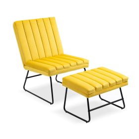 Yellow Modern Lazy Lounge Chair, Contemporary Single Leisure Upholstered Sofa Chair Set