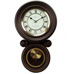 Bedford Clock Collection 16.5 Inch Contemporary Round Wall Clock with Pendulum