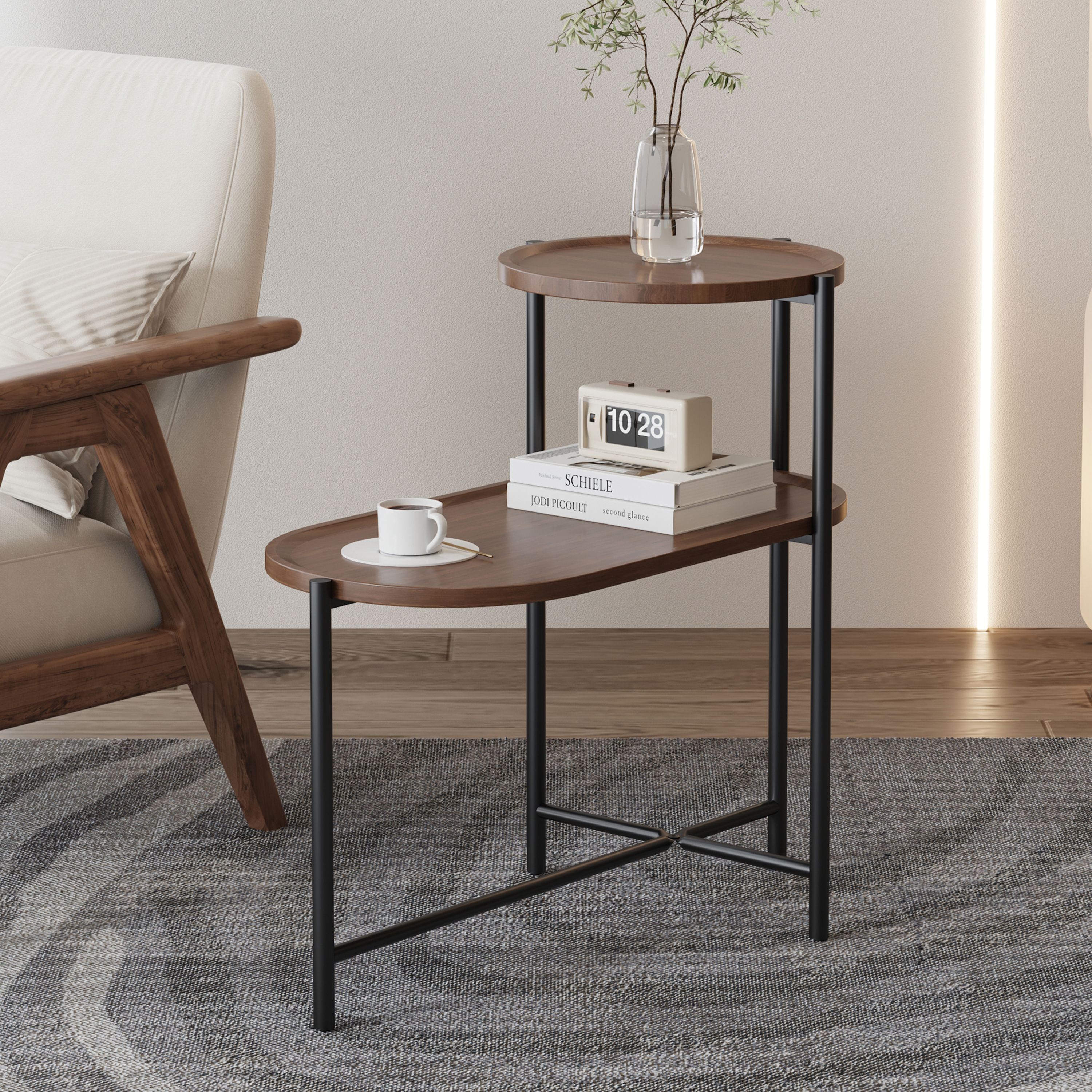 Small Coffee Tables 2-tier Modern Sofa Side Table with Wood Storage Shelf Living Room End Tables Nightstands (Walnut Brown) Small Coffee Tables 2-tier Modern Sofa Side Table with Wood Storage Shelf Living Room End Tables Nightstands (Walnut Brown)