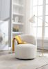 Teddy Fabric Swivel Accent Armchair Barrel Chair With Black Powder Coating Metal Ring,Ivory White