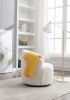 Teddy Fabric Swivel Accent Armchair Barrel Chair With Black Powder Coating Metal Ring,Ivory White