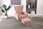 Modern Accent Chair with Ottoman, Comfy Armchair for Living Room, Bedroom, Apartment, Office (Pink)