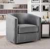 Classic Living Room Furniture 1pc Swivel Accent Chair Gray Velvet Upholstery Pleated Detail Solid Wood Furniture 360 Degree Swivel Chair Tuxedo Arms