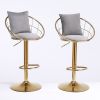 Grey velvet bar chair, pure gold plated, unique design,360 degree rotation, adjustable height,Suitable for dinning room and bar,set of 2