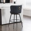 Set of 2 Gray Swivel Bar Stools - High-Back, Adjustable, Upholstered with Elegant Metal Back Accents for Kitchen, Bar, or Dining Room