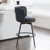 Set of 2 Gray Swivel Bar Stools - High-Back, Adjustable, Upholstered with Elegant Metal Back Accents for Kitchen, Bar, or Dining Room