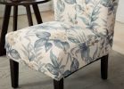 Capa Print Fabric Armless Contemporary Accent Chair, Blue Leaves