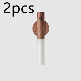 Auto LED USB Magnetic Wood Wireless Night Light Corridors Porch Lights PIR Motion Sensor Wall Light Cabinet Lamp (Option: Walnut 2pcs)