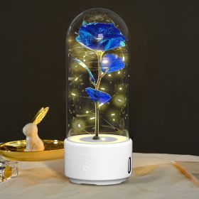 Creative 2 In 1 Rose Flowers LED Light And Bluetooth-compatible Speaker Valentine's Day Gift Rose Luminous Night Light Ornament In Glass Cover (Option: White Base Blue Flower)