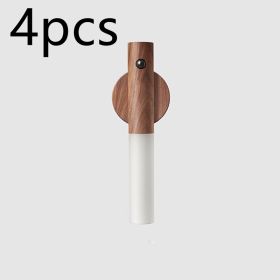 Auto LED USB Magnetic Wood Wireless Night Light Corridors Porch Lights PIR Motion Sensor Wall Light Cabinet Lamp (Option: Walnut 4pcs)