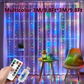 1pc; Window String Lights; Christmas Decoration 100/200/300 LED Remote Control USB Wedding Garland Curtain Lamp 3M/9.8Ft Fairy Lights (Color: Multicolor)