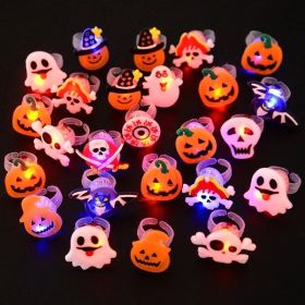 LED Light Halloween Ring Glowing Pumpkin Ghost Skull Rings Kids Gift Halloween Party Decoration For Home Horror Props Supplies (Color: Random Mix)